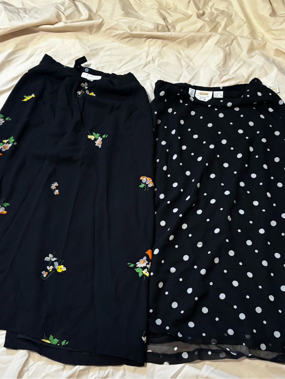 LOFT Black Polka Dot & Black Floral A-Line Skirts